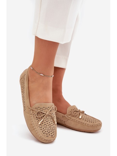 Ladies moccasins with perforated pattern and lacing Khaki Mirisa