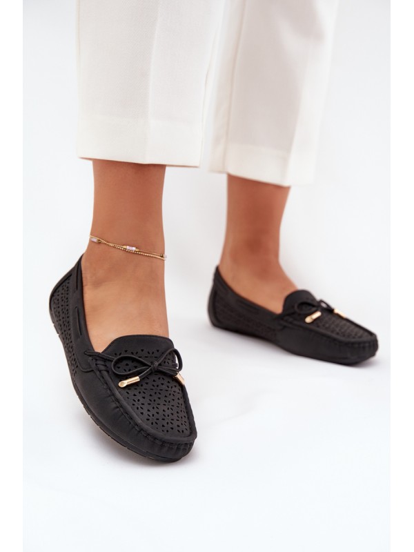 Women's Moccasins With Perforated Pattern And Lacing Black Mirisa