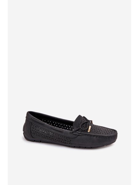 Women's Moccasins With Perforated Pattern And Lacing Black Mirisa