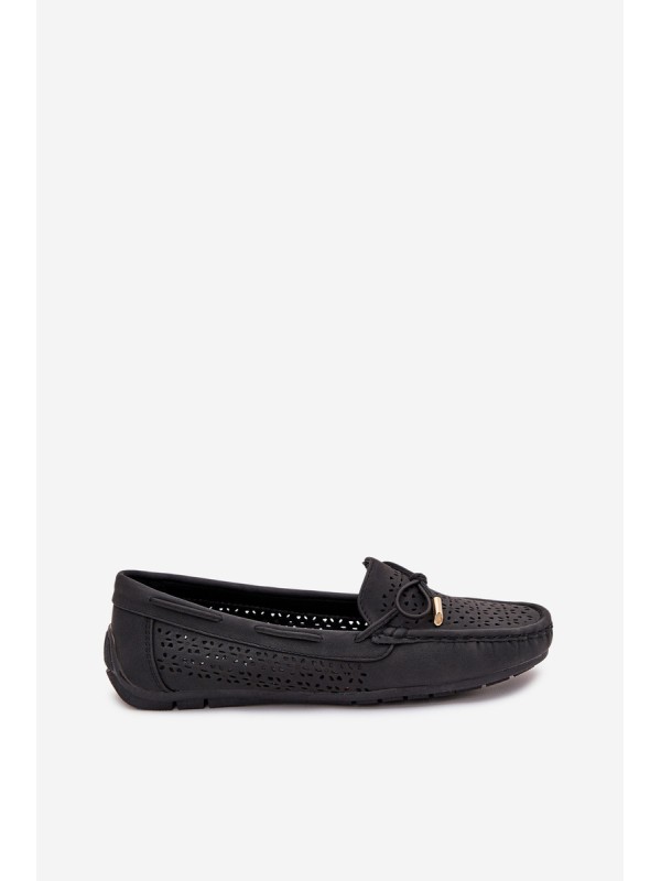 Women's Moccasins With Perforated Pattern And Lacing Black Mirisa