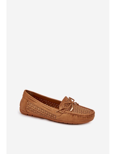 Ladies Moccasins With Perforated Pattern And Lacing Camel Mirisa