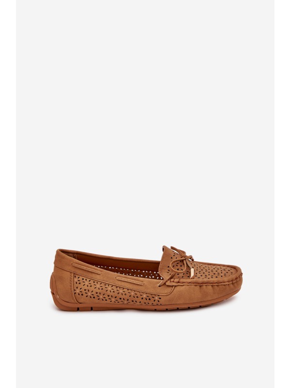 Ladies Moccasins With Perforated Pattern And Lacing Camel Mirisa