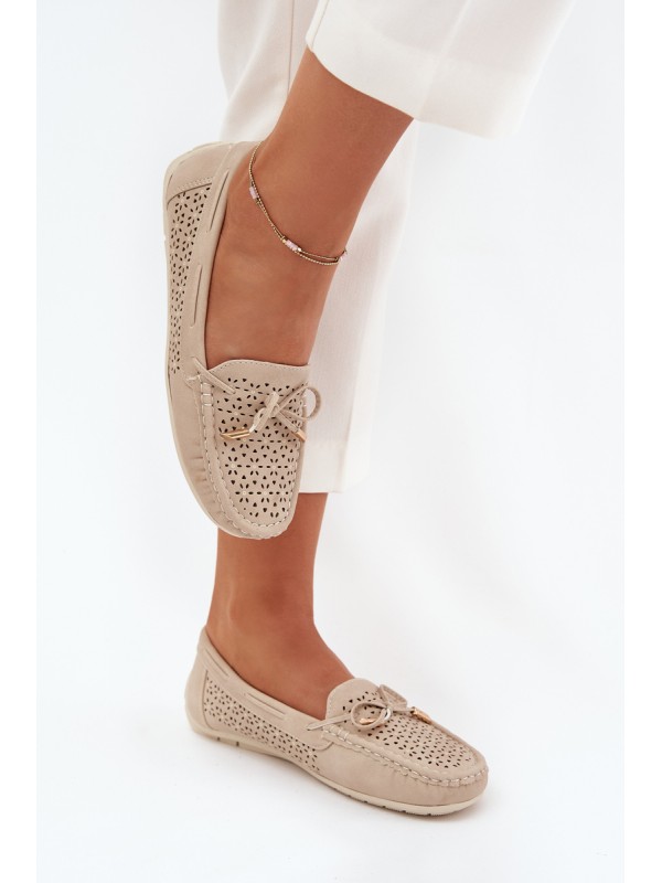 Women's moccasins with perforated pattern and lacing beige Mirisa