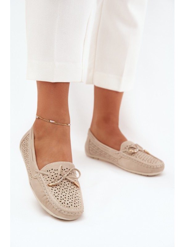 Women's moccasins with perforated pattern and lacing beige Mirisa