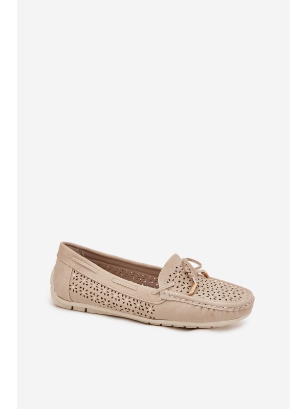 Women's moccasins with perforated pattern and lacing beige Mirisa