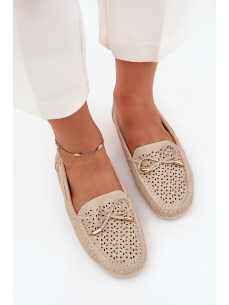 Women's moccasins with perforated pattern and lacing beige Mirisa
