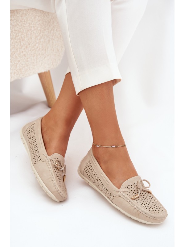 Women's moccasins with perforated pattern and lacing beige Mirisa