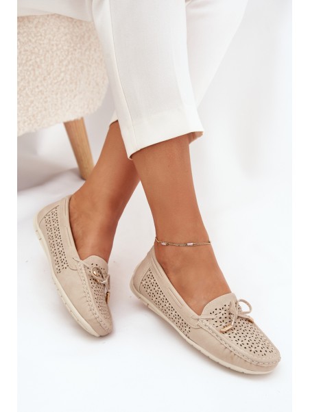 Women's moccasins with perforated pattern and lacing beige Mirisa