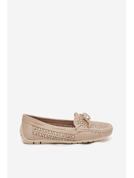 Women's moccasins with perforated pattern and lacing beige Mirisa