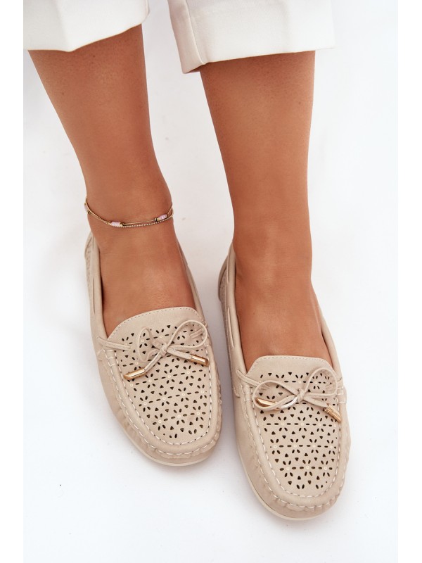 Women's moccasins with perforated pattern and lacing beige Mirisa