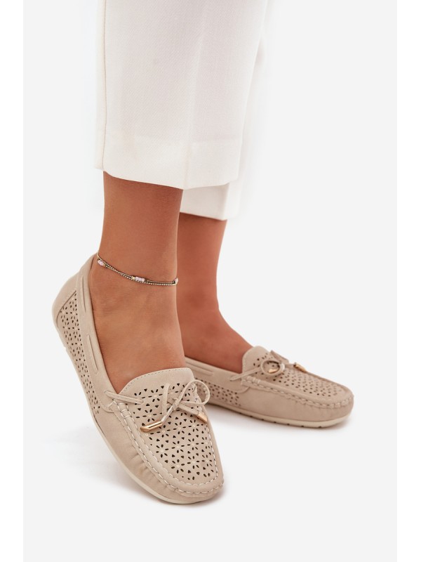 Women's moccasins with perforated pattern and lacing beige Mirisa