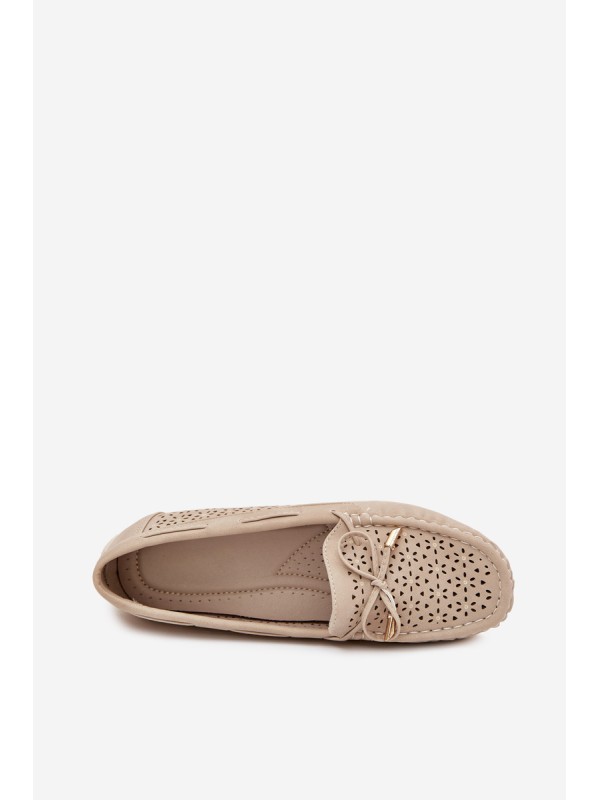Women's moccasins with perforated pattern and lacing beige Mirisa