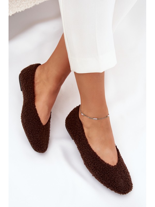 Ladies Ballet Flats With Sheepskin Chocolate Zimira