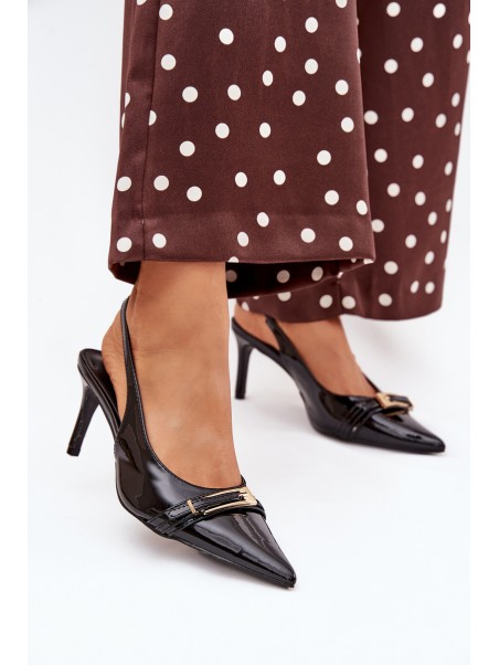 Lacquered High Heels With Gold Buckle Black Vivae