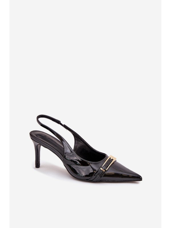 Lacquered High Heels With Gold Buckle Black Vivae
