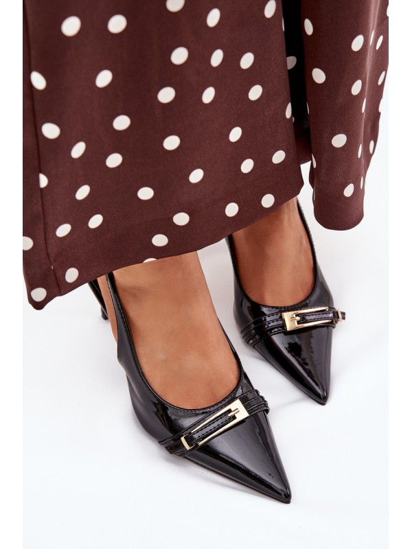 Lacquered High Heels With Gold Buckle Black Vivae