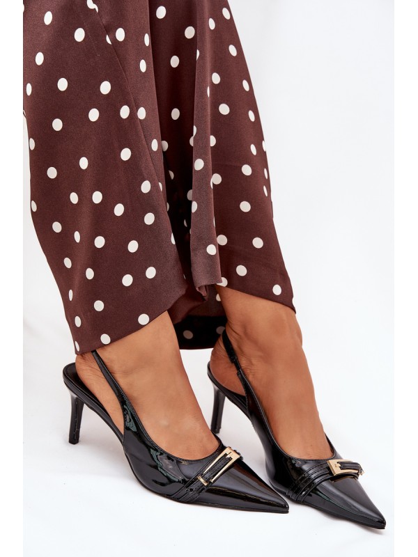 Lacquered High Heels With Gold Buckle Black Vivae