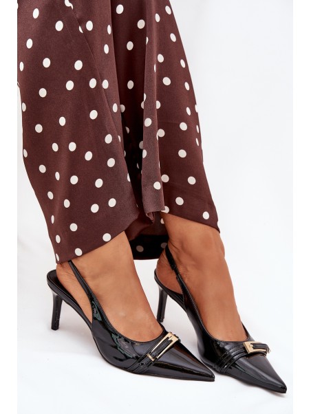 Lacquered High Heels With Gold Buckle Black Vivae