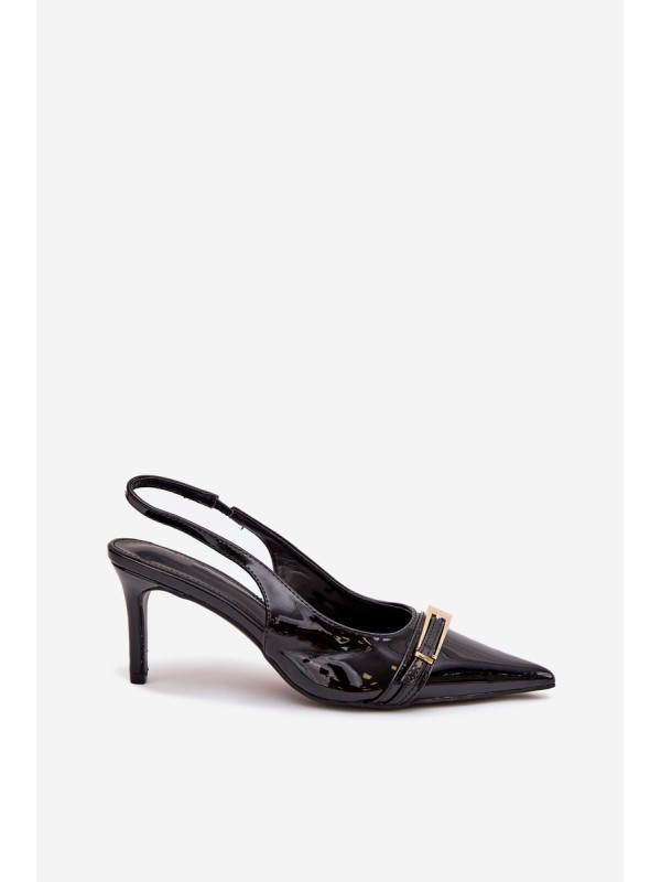 Lacquered High Heels With Gold Buckle Black Vivae