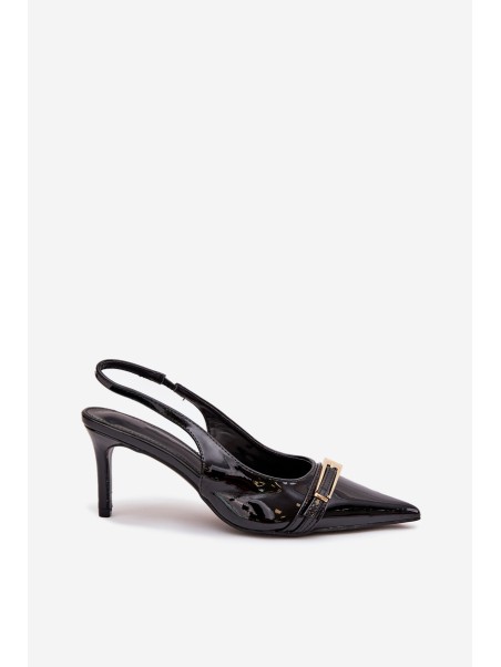 Lacquered High Heels With Gold Buckle Black Vivae