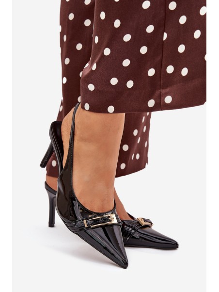 Lacquered High Heels With Gold Buckle Black Vivae
