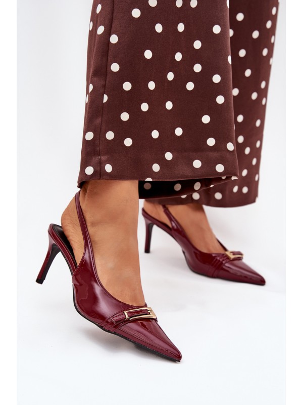 Lacquered Stiletto Heels With Gold Buckle Bordeaux Vivae