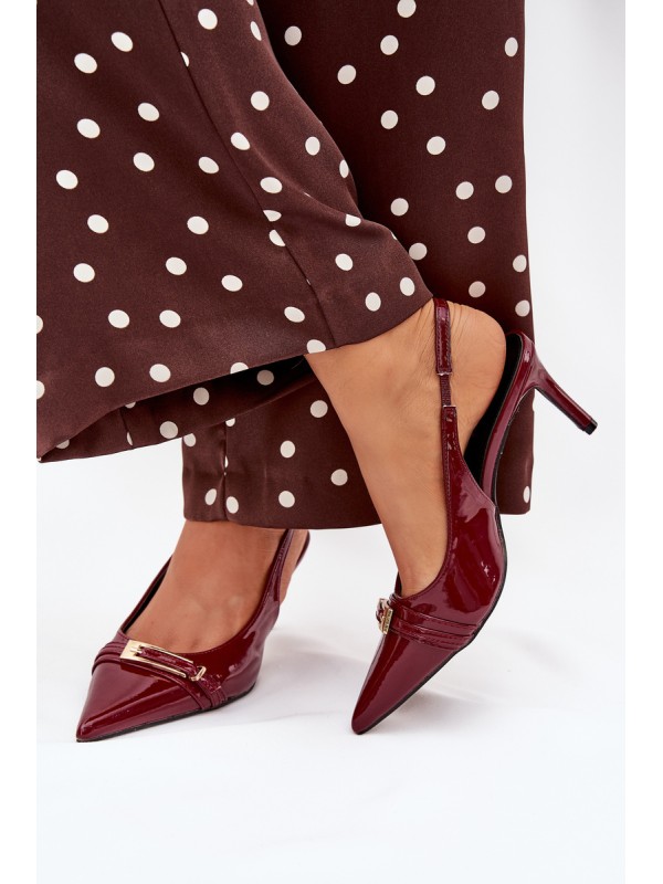 Lacquered Stiletto Heels With Gold Buckle Bordeaux Vivae 2