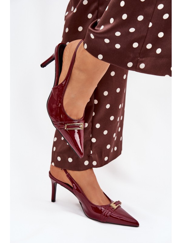 Lacquered Stiletto Heels With Gold Buckle Bordeaux Vivae