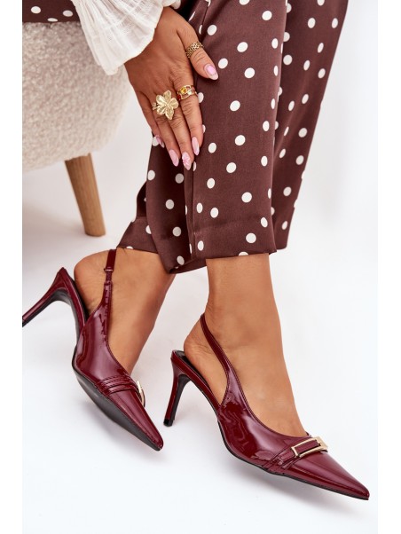 Lacquered Stiletto Heels With Gold Buckle Bordeaux Vivae