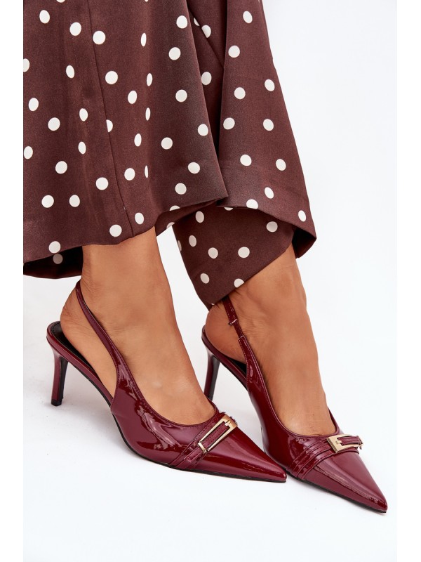 Lacquered Stiletto Heels With Gold Buckle Bordeaux Vivae