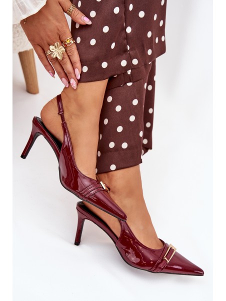 Lacquered Stiletto Heels With Gold Buckle Bordeaux Vivae