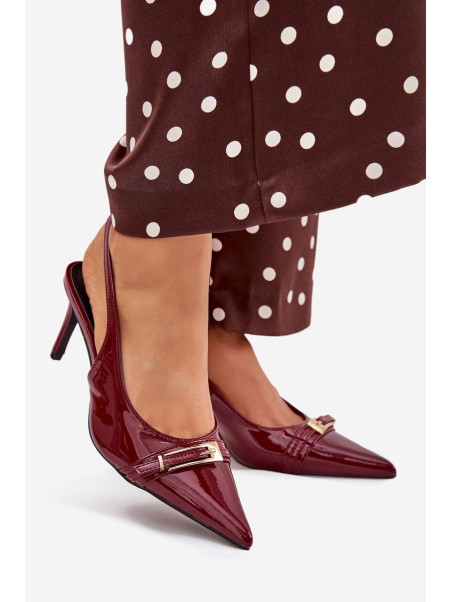 Lacquered Stiletto Heels With Gold Buckle Bordeaux Vivae