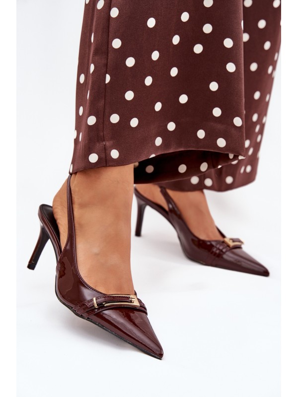 Lacquered High Heel Pumps With Golden Buckle Chocolate Vivae