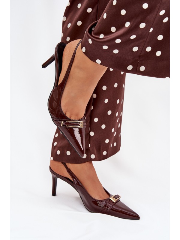 Lacquered High Heel Pumps With Golden Buckle Chocolate Vivae