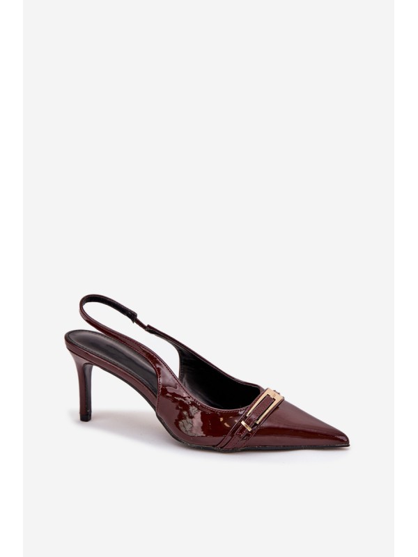 Lacquered High Heel Pumps With Golden Buckle Chocolate Vivae