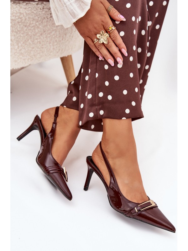 Lacquered High Heel Pumps With Golden Buckle Chocolate Vivae