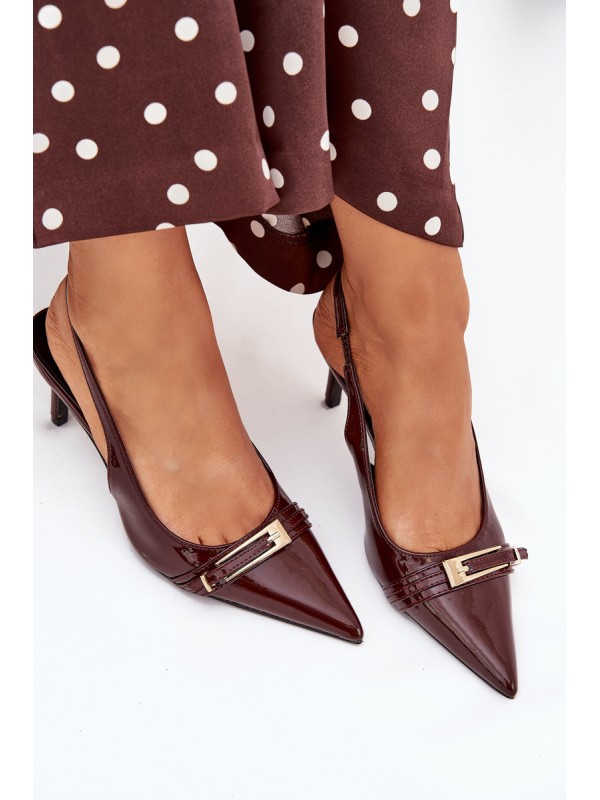 Lacquered High Heel Pumps With Golden Buckle Chocolate Vivae