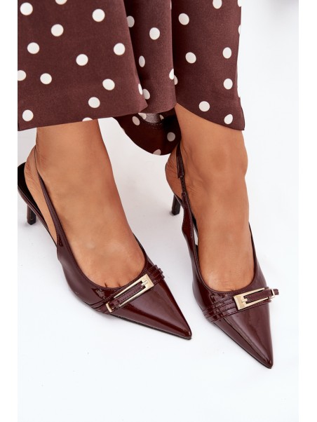 Lacquered High Heel Pumps With Golden Buckle Chocolate Vivae