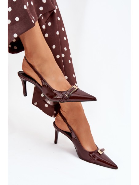Lacquered High Heel Pumps With Golden Buckle Chocolate Vivae