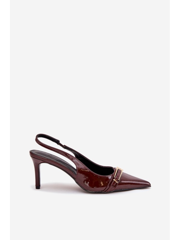 Lacquered High Heel Pumps With Golden Buckle Chocolate Vivae