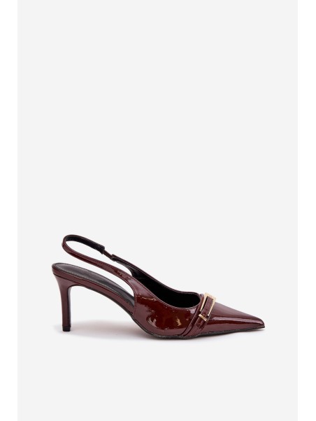 Lacquered High Heel Pumps With Golden Buckle Chocolate Vivae