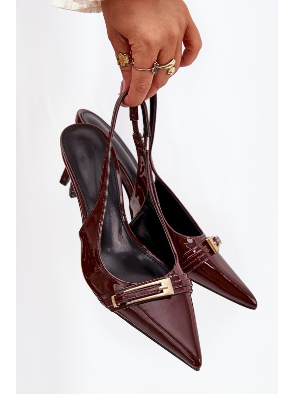 Lacquered High Heel Pumps With Golden Buckle Chocolate Vivae