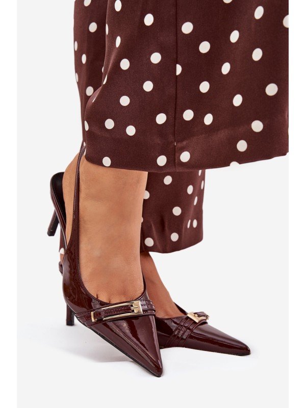 Lacquered High Heel Pumps With Golden Buckle Chocolate Vivae