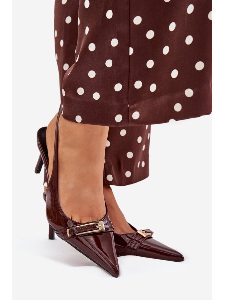 Lacquered High Heel Pumps With Golden Buckle Chocolate Vivae