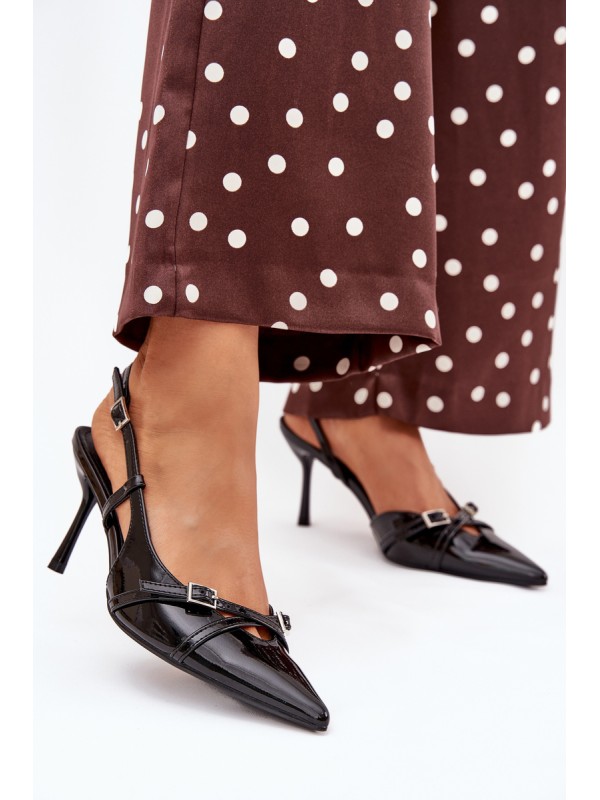 Patent Court Shoes With Open Heel And Straps Black Ravira