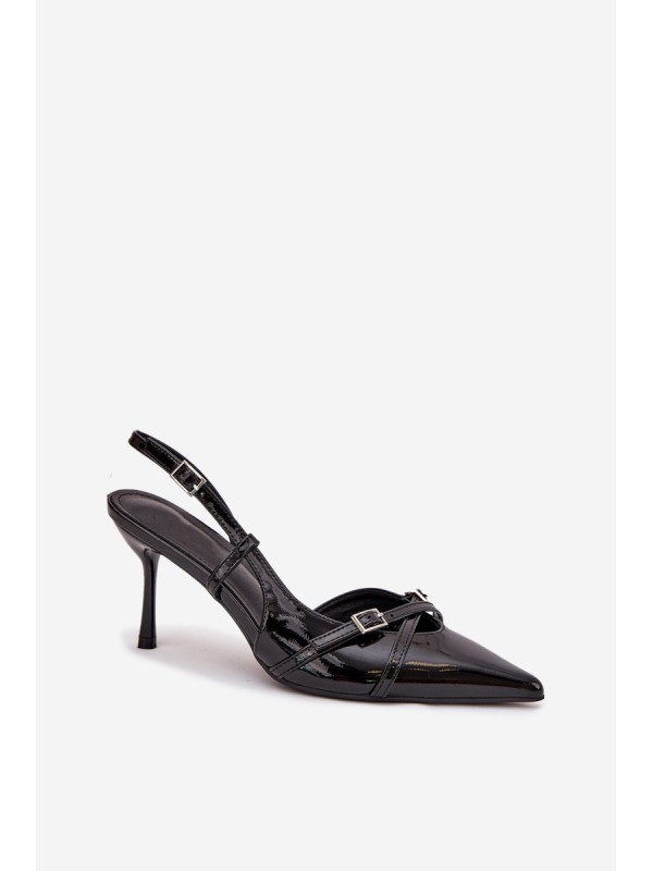 Patent Court Shoes With Open Heel And Straps Black Ravira
