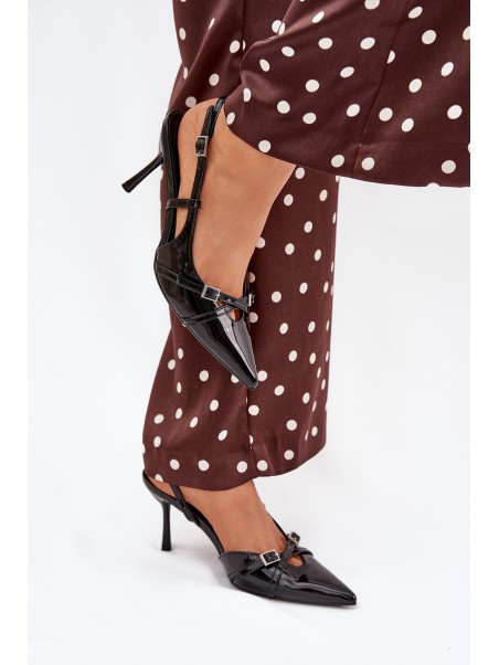 Patent Court Shoes With Open Heel And Straps Black Ravira