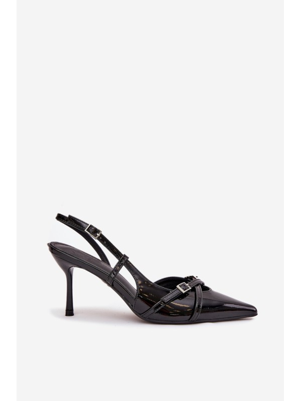 Patent Court Shoes With Open Heel And Straps Black Ravira