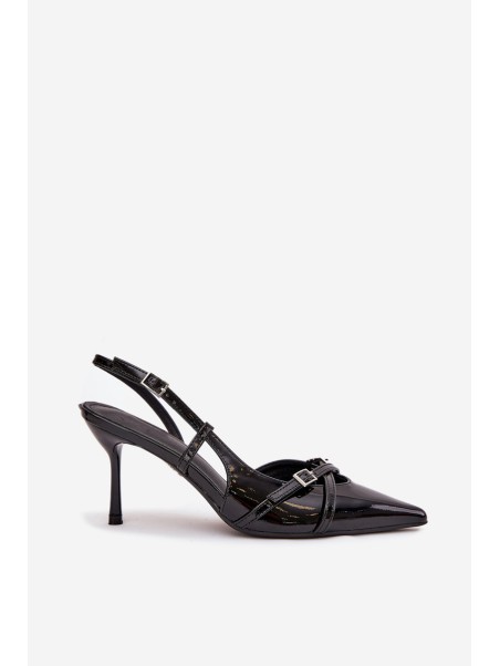 Patent Court Shoes With Open Heel And Straps Black Ravira