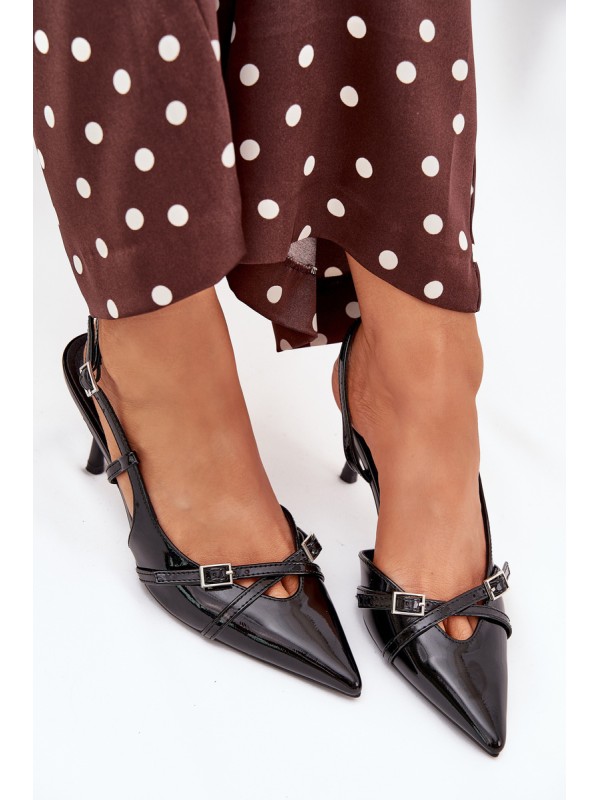 Patent Court Shoes With Open Heel And Straps Black Ravira